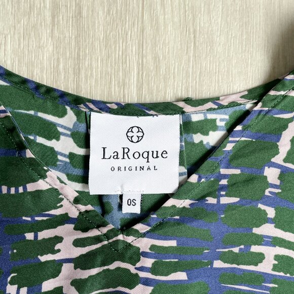 La Roque Bell Sleeve Silk Blouse Green Pattern One Size Small Medium - Picture 3 of 6